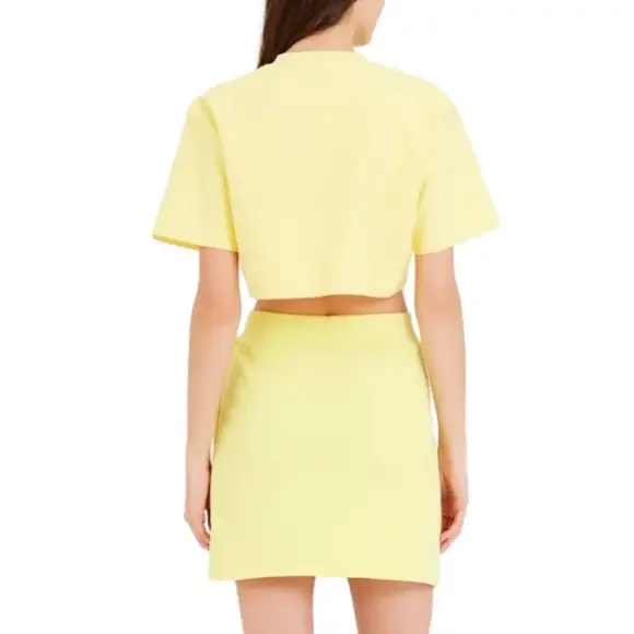 NWT HERVE LEGER Haute Couture YELLOW CROP BANDAGE SHORT SLEEVE TEE TOP SHIRT - Picture 6 of 8